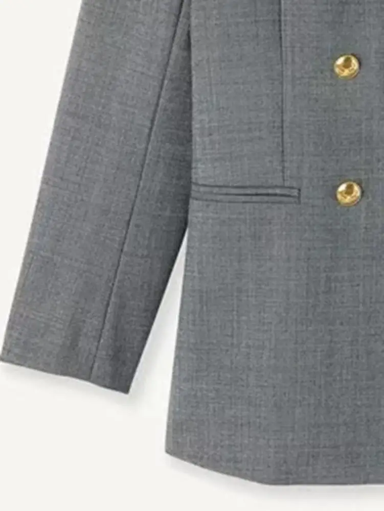 

Новинка Осень-зима 2022, Женская двубортная серая куртка с длинным рукавом/прямые штаны с высокой талией