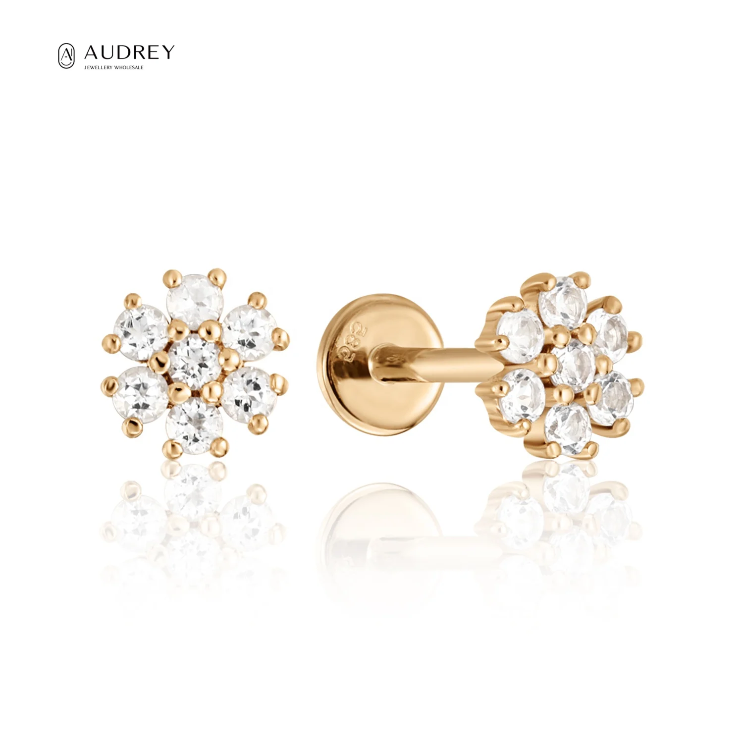 

Серьга-гвоздик с натуральным камнем для пирсинга, 14 к