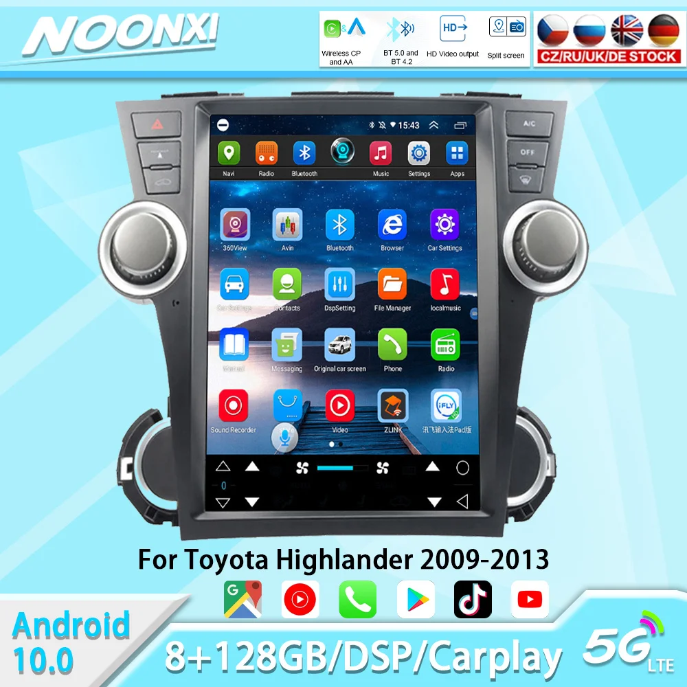 

Tesla Style 8 + 128G Android 10 для Toyota Highlander 2009-2013 автомобильный радиоприемник мультимедийный плеер GPS-навигация Bluetooth Carplay 2 Din