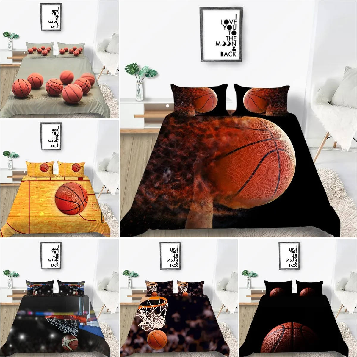

Basketball Duvet Cover Set Hand Catching Fire Basketball Sports Themed Bedding Set Queen Size Soft 2/3pcs Quilt Cover for Boys
