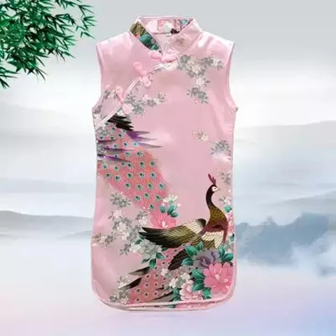 

Юбка Чонсам для девочек, летний детский костюм Тан с воротником-стойкой, платье в китайском стиле, платье для танцев и выступлений, платье для девочек