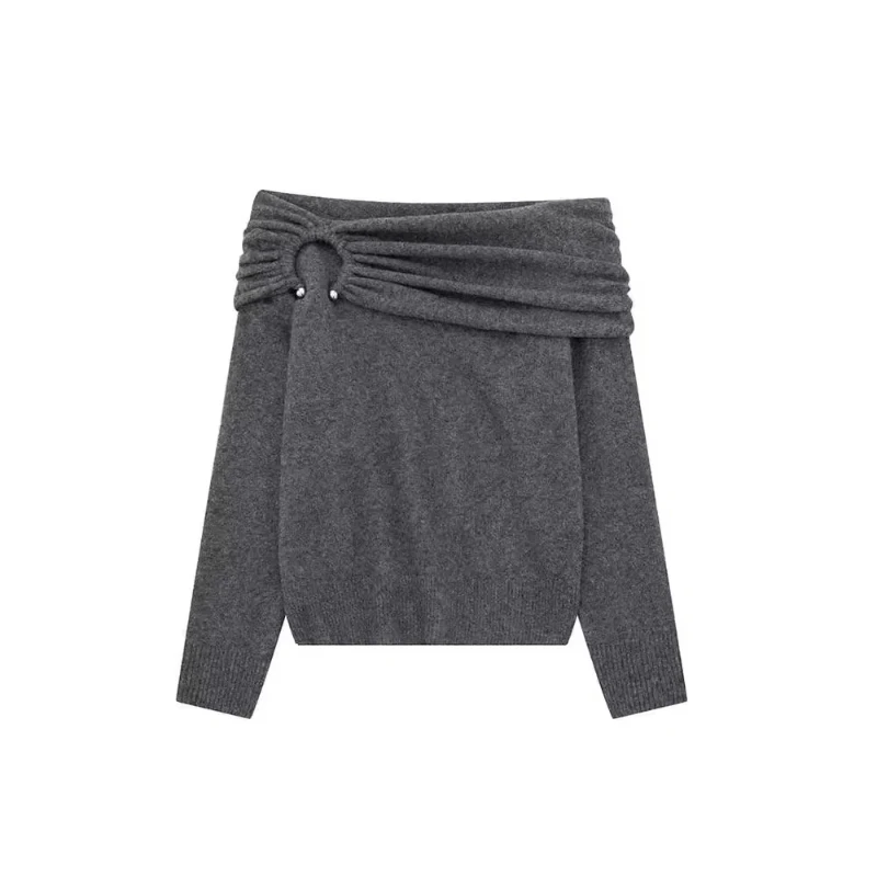 Женский мягкий клейкий свитер с открытыми плечами свободный вязаный длинными