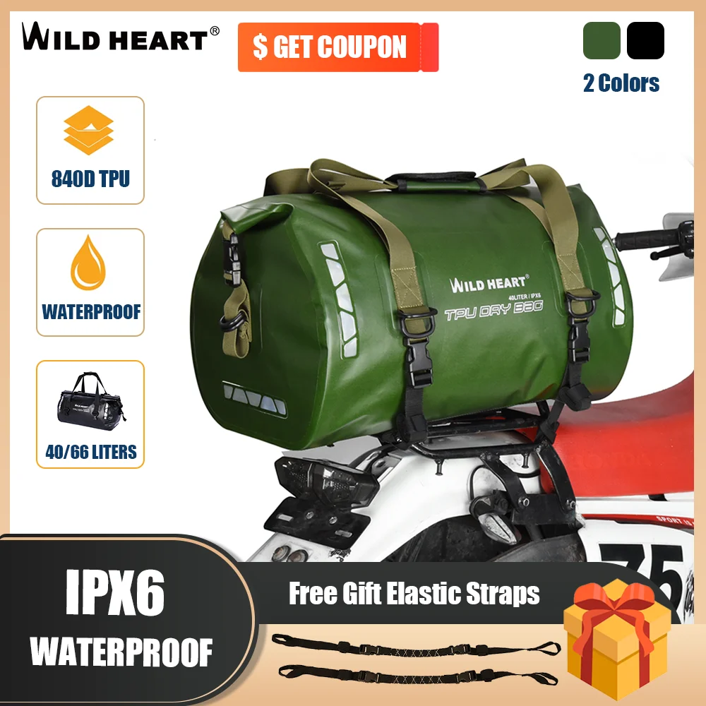 WILD HEART 840D TPU Waterproof Duffel Bag Motorcycle Tail Dry Bag 40L 66L Waterproof Motorcycle Travel Bag