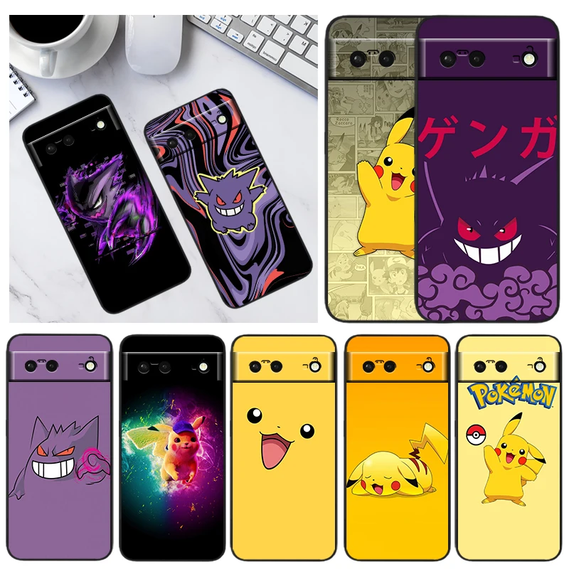 

Pikachu Pokemon Ghost Listening For Google Pixel 7 6 Pro 6A 5A 5 4 4A XL 5G Black Phone Case Shell Silicone Fundas Coque Capa