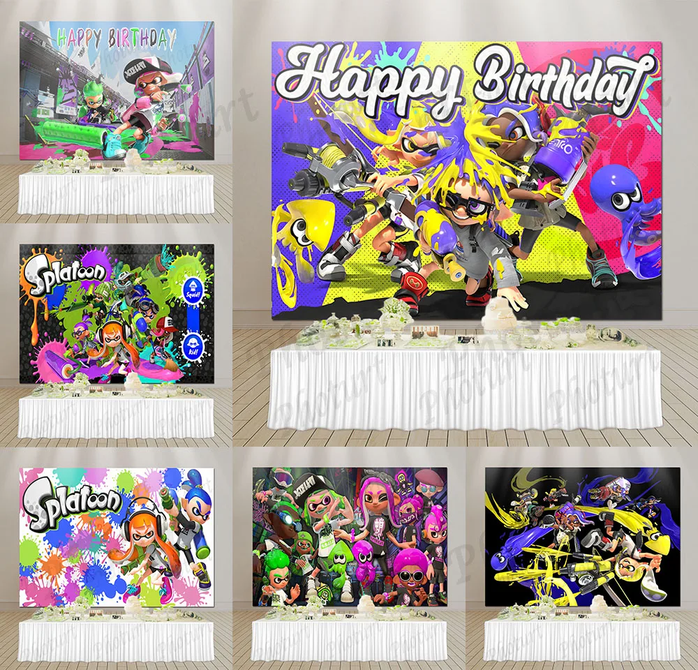 Splatoon Backdrop Kids Birthday Party Photography Backgrounds Colorful Spraying Studio Photo Decoration Props