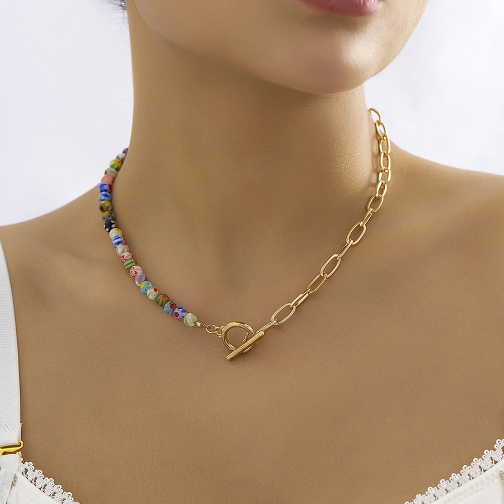 

Lacteo Colorful Round Glass Beaded Splicing Necklace Choker for Women Ladies Neck Clavicle Chain Fashion Jewelry Gifts Trendy