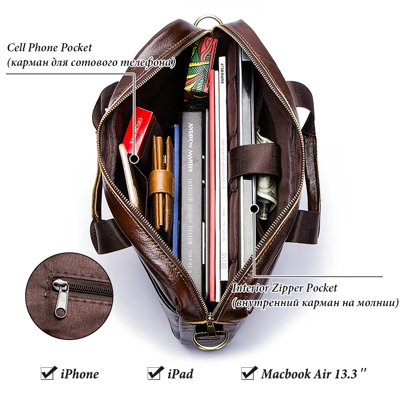 Large Capacity Shoulder Bag Genuine Leather Business Briefcase for Ipad Quality Crossbody Handbag Travel Messenger Sling  Bolsas