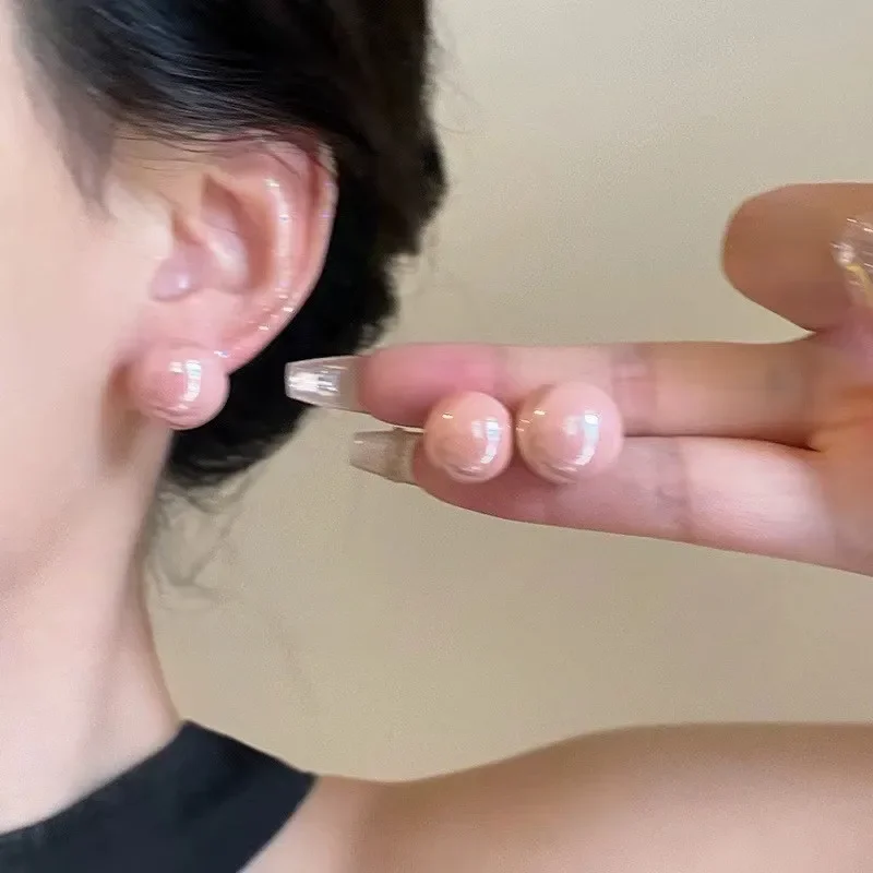 Изысканные серьги-гвоздики розового цвета с искусственным жемчугом для женщин