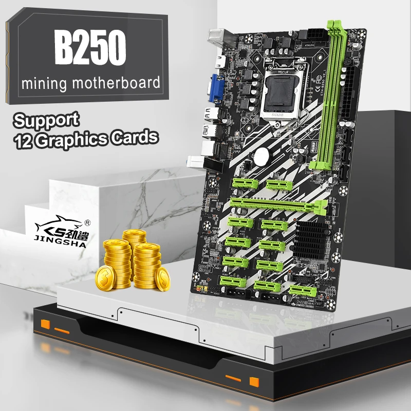 

B250 ETH Mining Motherboard 12GPU 16XPCIE to USB3.0 Graphics Card Slot LGA1151 Supports DDR4 2666MHz PC RAM Computer Motherboard