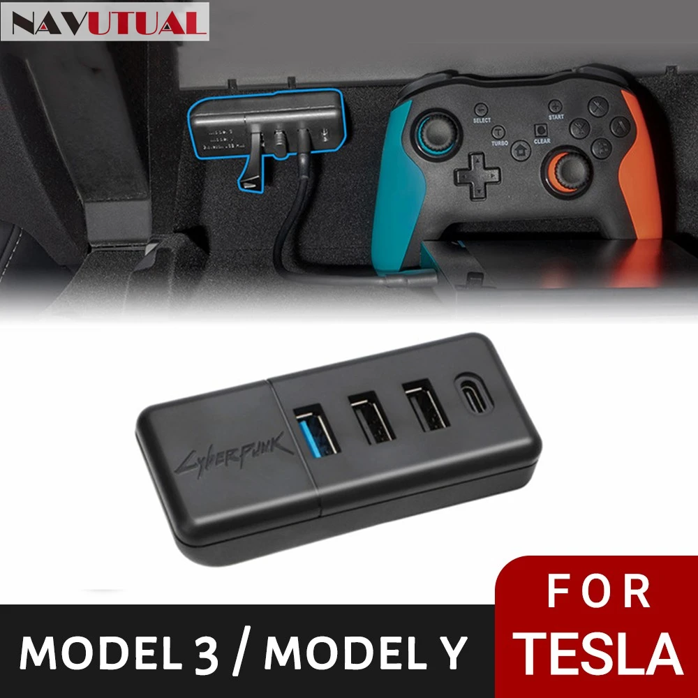

Glovebox USB Hub Ports for Tesla Model 3 Model Y 2021 - 2022 Splitter Docking Station 4 In 1 Game Co-pilot USB Spiliter