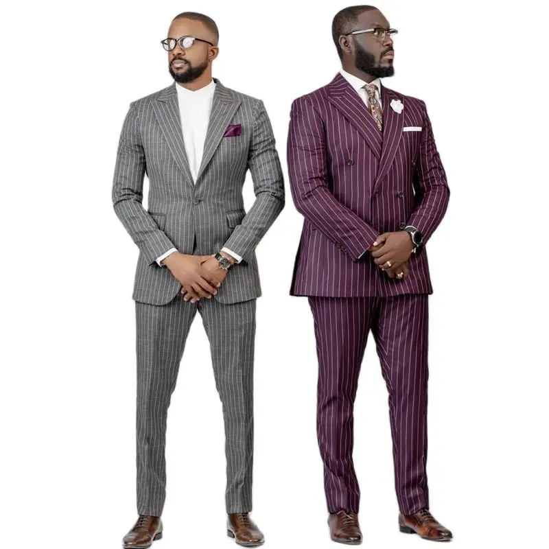 

Костюм мужской классический в полоску, деловой однобортный приталенный комплект из 2 предметов, Блейзер, деловой стиль, большие размеры