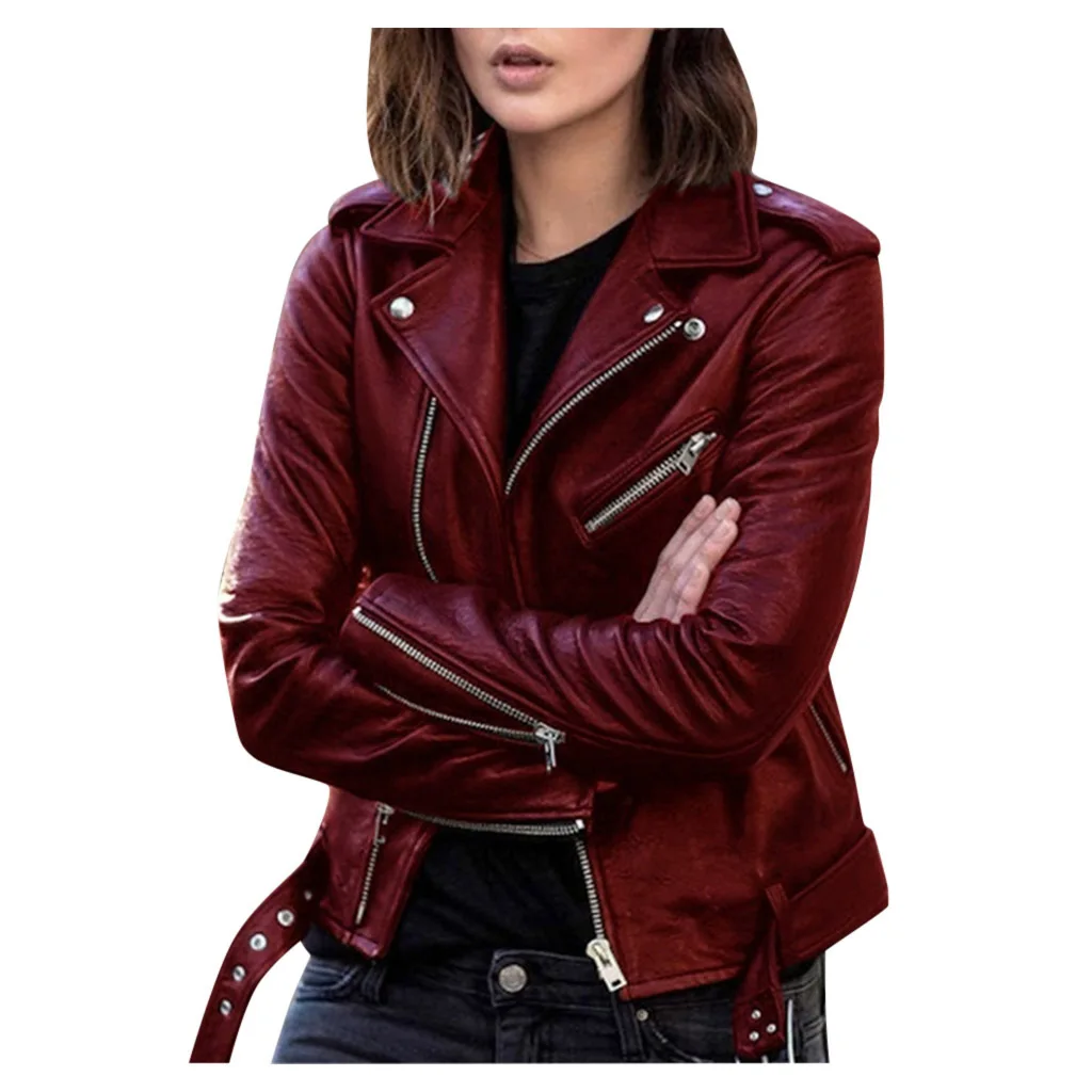 Spring and Autumn Women's Wear Short Women's Leather Coat Motorcycle Wear Slim Winter Wear Leather Wallet Overcome