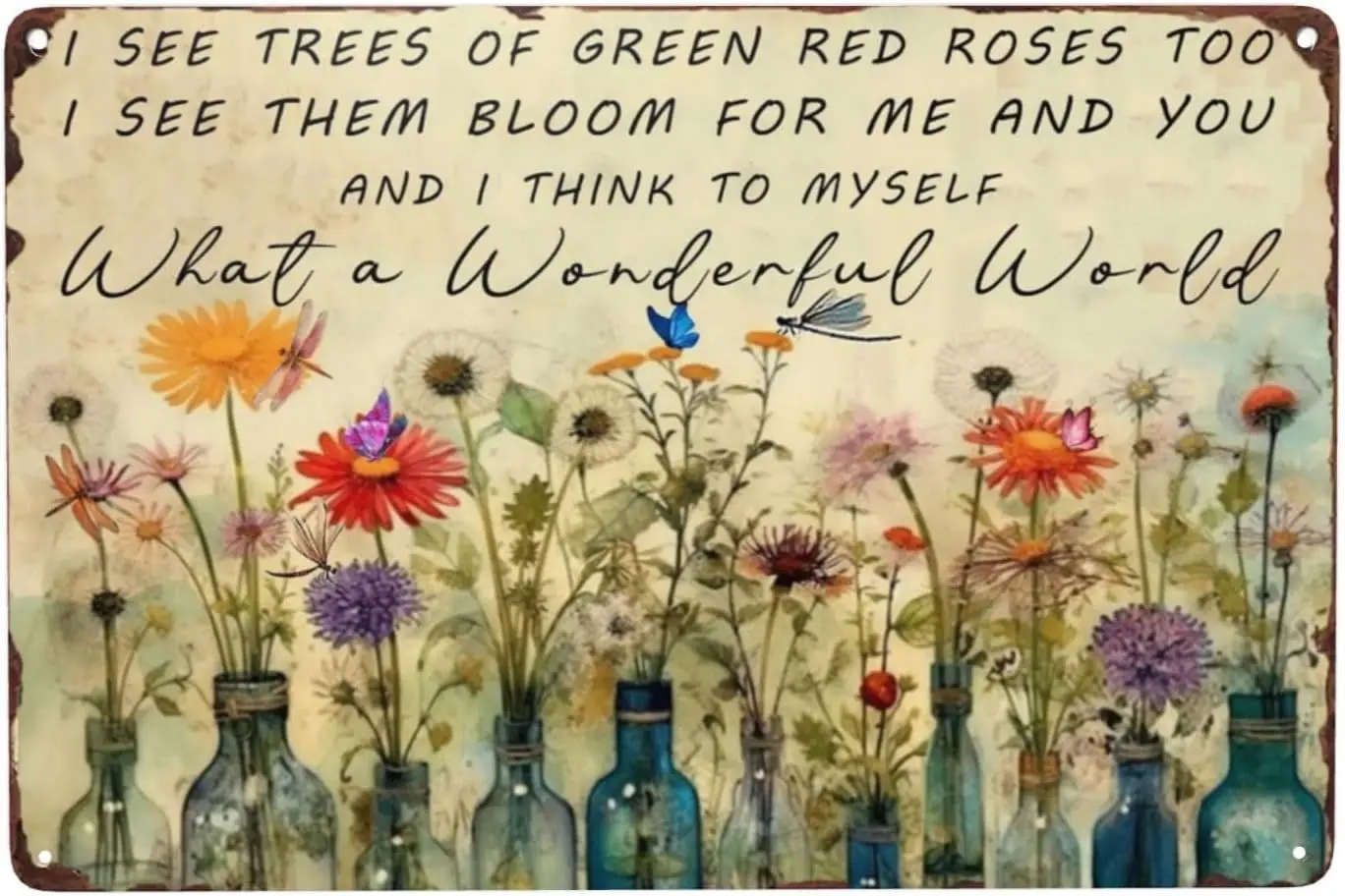 ZHQUN Hppe Забавное лето Metl Sgns for Wll Decor See Trees of Green Red Roses Wldflower Too Them Bloom Me nd You Th