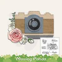 blooming love roses camera metal cutting dies clear stamp scrapbooking diy cut dies and silicone stamps for card crafts decor