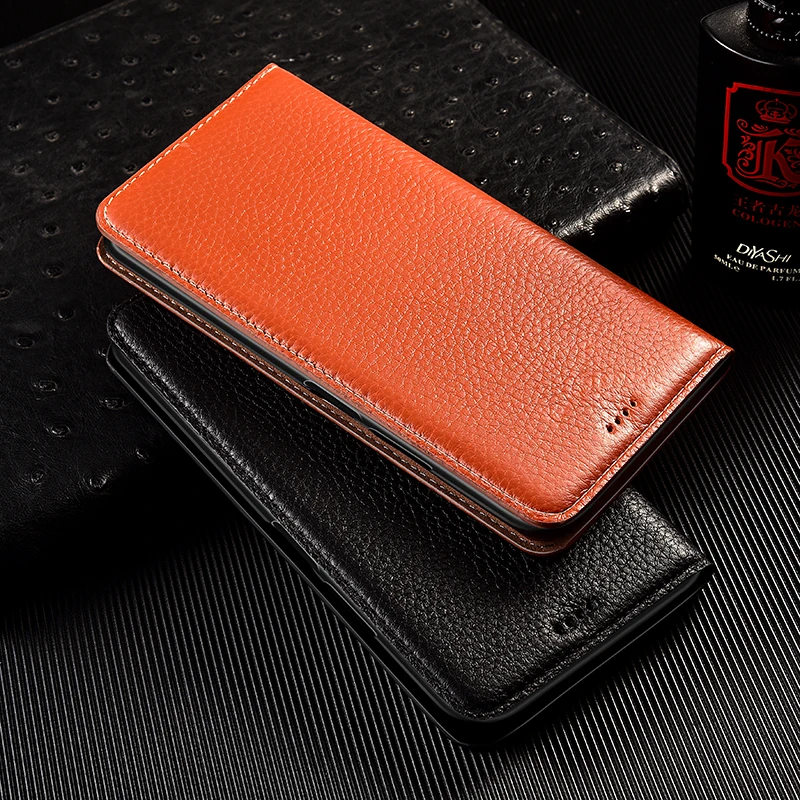 

Litchi Patter Genuine Leather Magnetic Flip Cover For OPPO A52 A72 A92S A53 A32 A33 A54 A35 A93 A94 A95 A74 A96 A16E Wallet Case