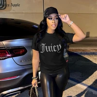 juicy apple t shirt women%e2%80%98s 2022 summer rhinestone short sleeve tee gothic style clothes top women tshirts for woman new shiirts