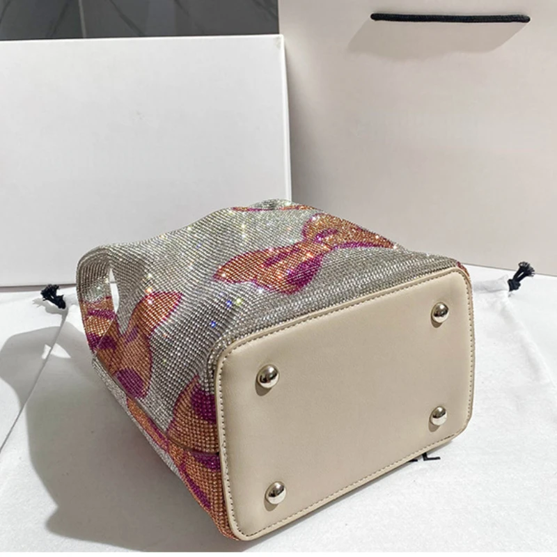 Rhinestone Bow Mini Bag Bucket Bow Ita Bag New Pink Women Handbag Tote Small Ladies Sling Bag Crossbody Messenger Bolso Mujer