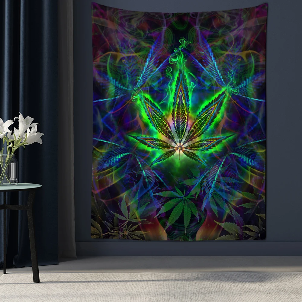 

Psychedelic Maple Leaf Dark Tapestry Wall Hanging Vertigo Mystery Hippie Tapiz Indian Aesthetics Room Home Decor