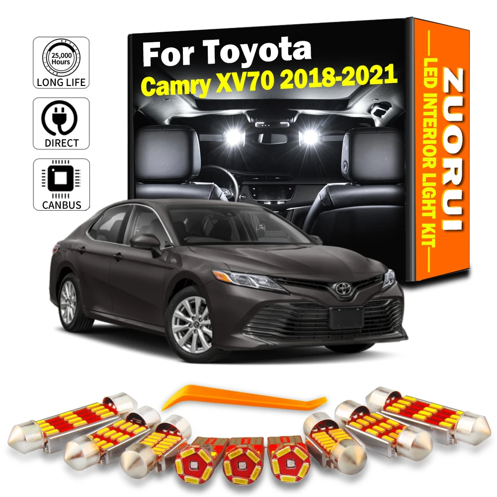 głosem ZUORUI 8-częściowy zestaw oświetlenia wewnętrznego LED do Toyoty Camry XV70 2018 2019 2020 2021 Lampa sygnalizacyjna drzwi Żarówka