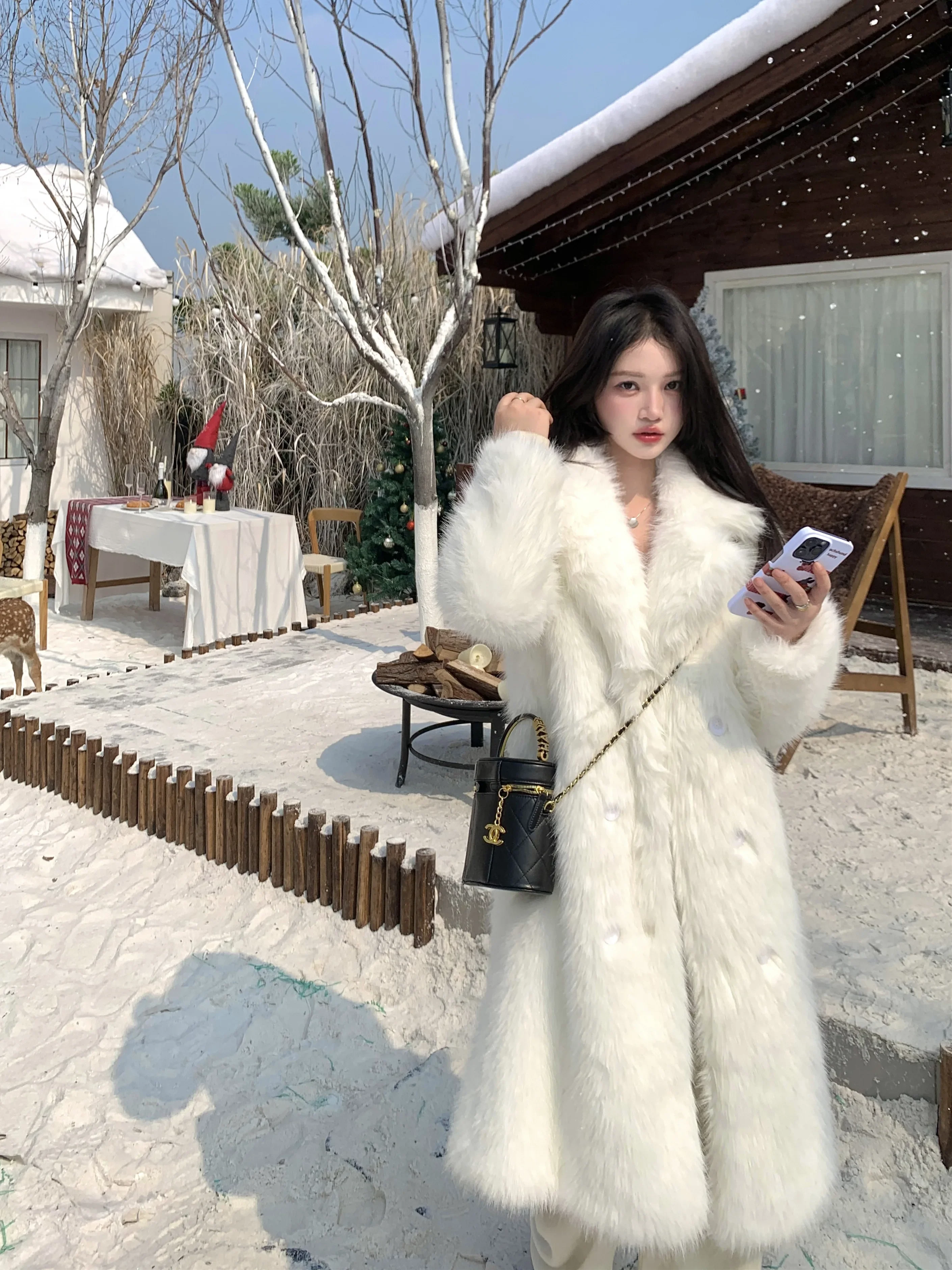 Корейская мода пальто из искусственного лисьего меха женский костюм с