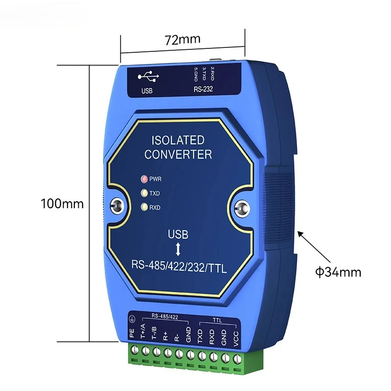 Фото Оптический изолированный промышленный преобразователь USB в RS485/RS232/TTL Преобразователь CH340/FTDI Интерфейс CDEBYTE Type-C №3