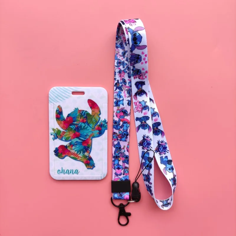 

Disney Stitch Kids Boys Cute ID Badge Holder Hard Case with Neck Lanyard and Keychain Strip Set for Women Kids