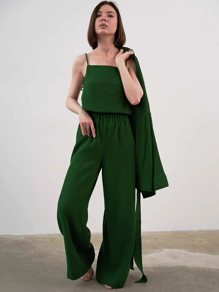 

Пижамный комплект Linad женский из 2 предметов, повседневная зеленая пижама на бретелях-спагетти, свободные брюки, ночная рубашка, лето 2023