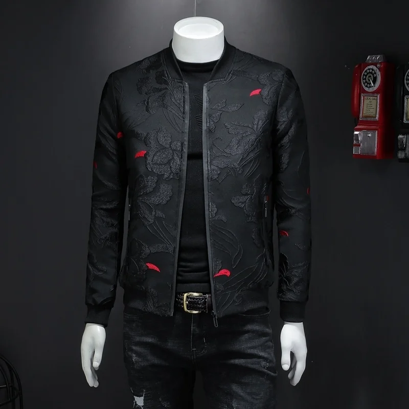 

2022 Autumn New Floral Jacket Men Fasion Vintae Business Bomber Jacquard Jacket Masculinas Casual Slim Jacket Coat Man M-4XL
