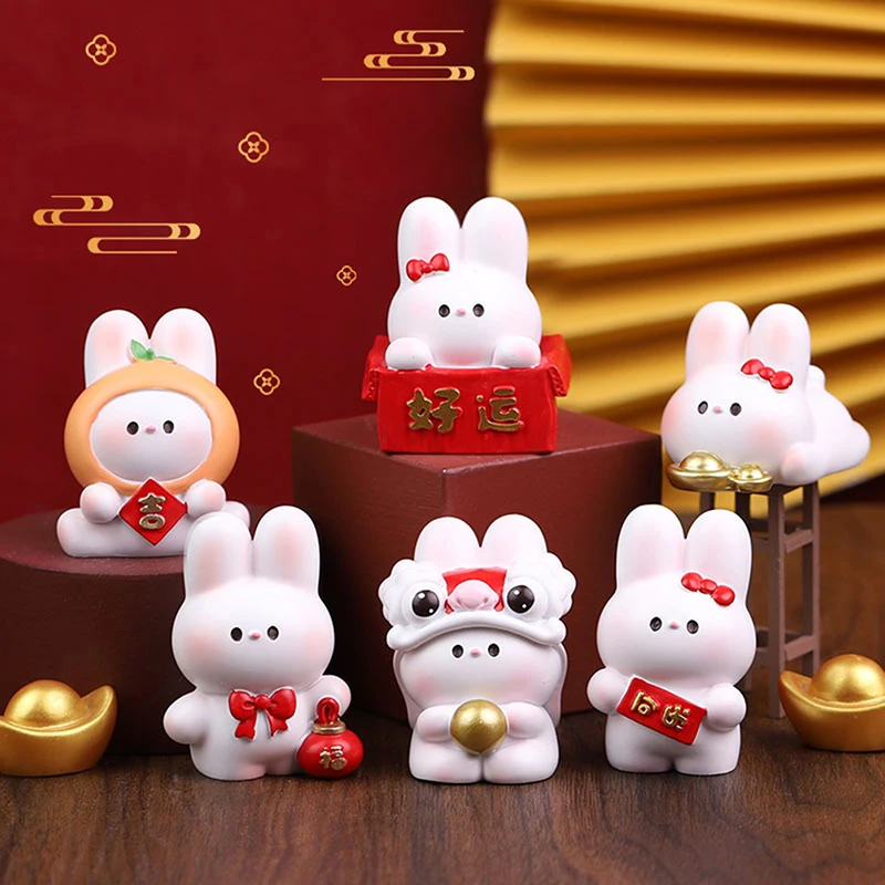 

Cute Rabbit Bunny Figurines Statues Sculpture Phone Holder Gaming Desk Ornaments Chinese New Year Home Decoration