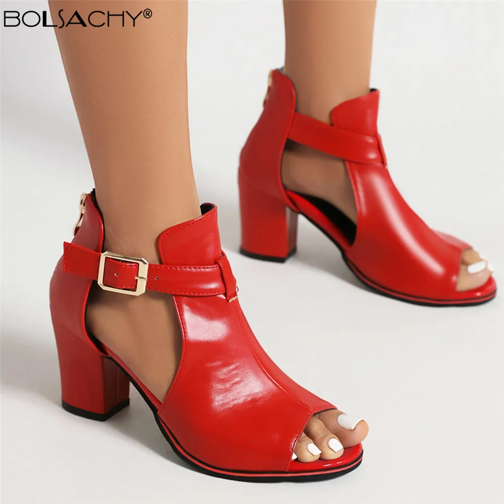 

Women Chunky High-Heeled Pumps 2023 Summer Black Red White Sandals Casual Rome Gladiator Fish Mouth Zapatillas Mujer Elegantes