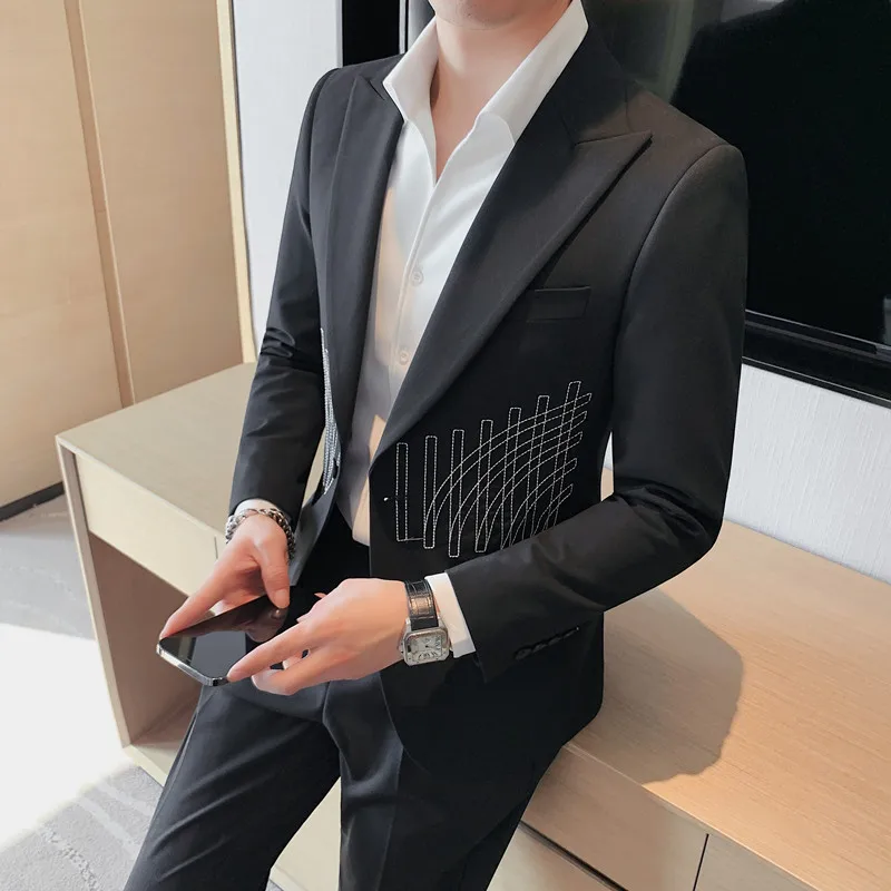 

2023 High Quality Black Men Blazer Hombre Mariage Homme Smoking Homme Men Splicing Blazer Business Blazer Hombre Gentleman 3XL