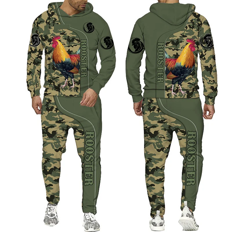 

2022 New Autumn and Winter Men's Hoodie Set Rooster 3D Print Animal Graphic Pullover + Pants Streetwear Men's Tracksuit Men Sets