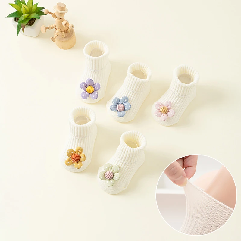 

Милые цветочные оригинальные осенне-зимние мягкие хлопковые утепленные носки для малышей и первых шагов нескользящие носки для пола для младенцев