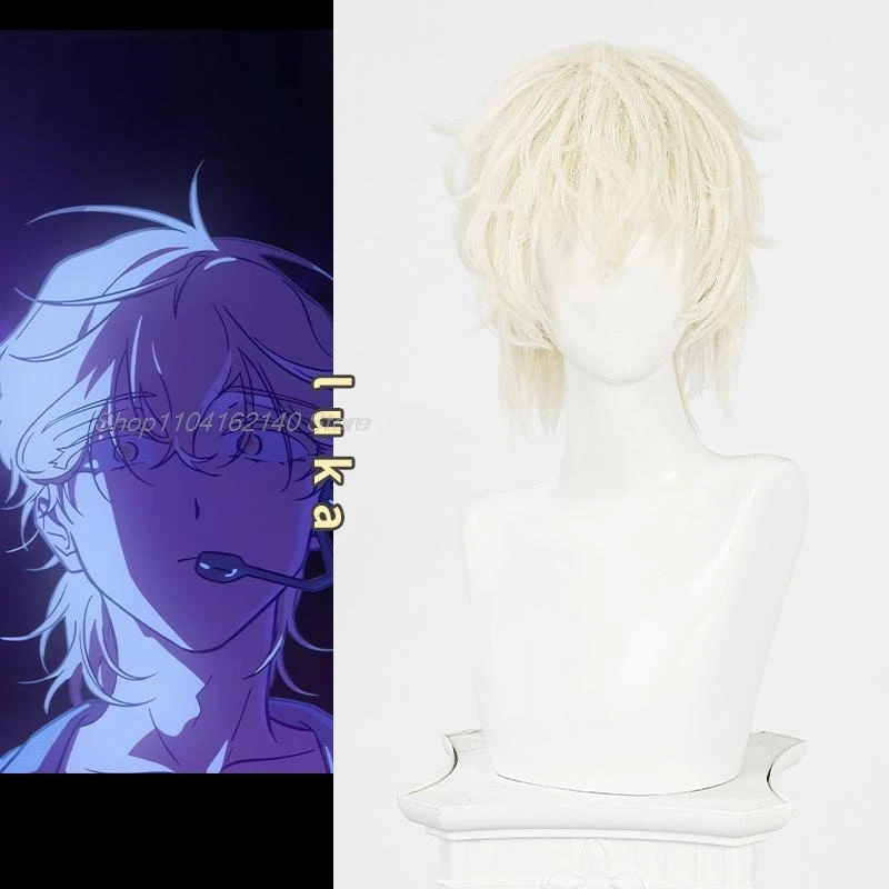 Anime Luka Cos Alien Stage R7 Cosplay Wig Short Hair Halloween Party Role Play Outfit For Men Golden Tie Up