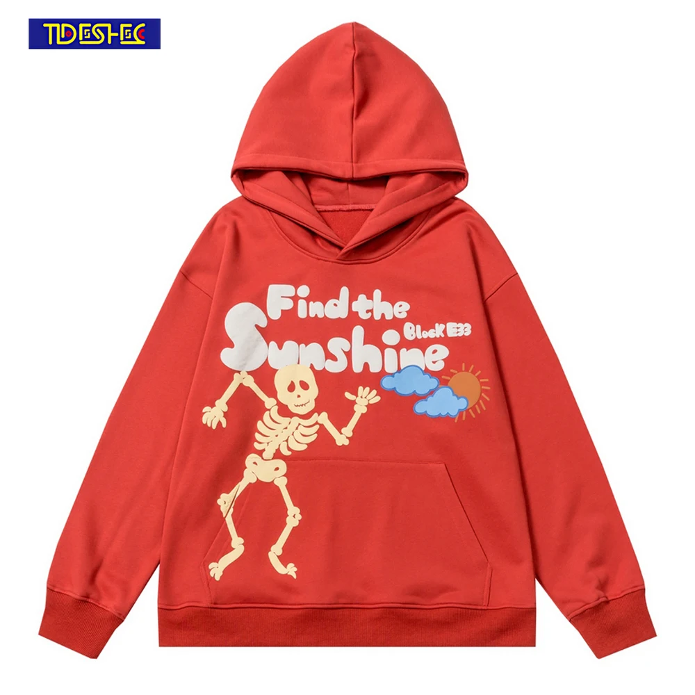 

Хлопковая мужская Повседневная Толстовка в стиле Харадзюку, Забавный Красный Свитшот со скелетом, черепом, 2022, Мужская Уличная одежда, свит...