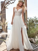 sparkling wedding dress 2022 spaghetti v neck chiffon lace beads bridal gowns for women backless