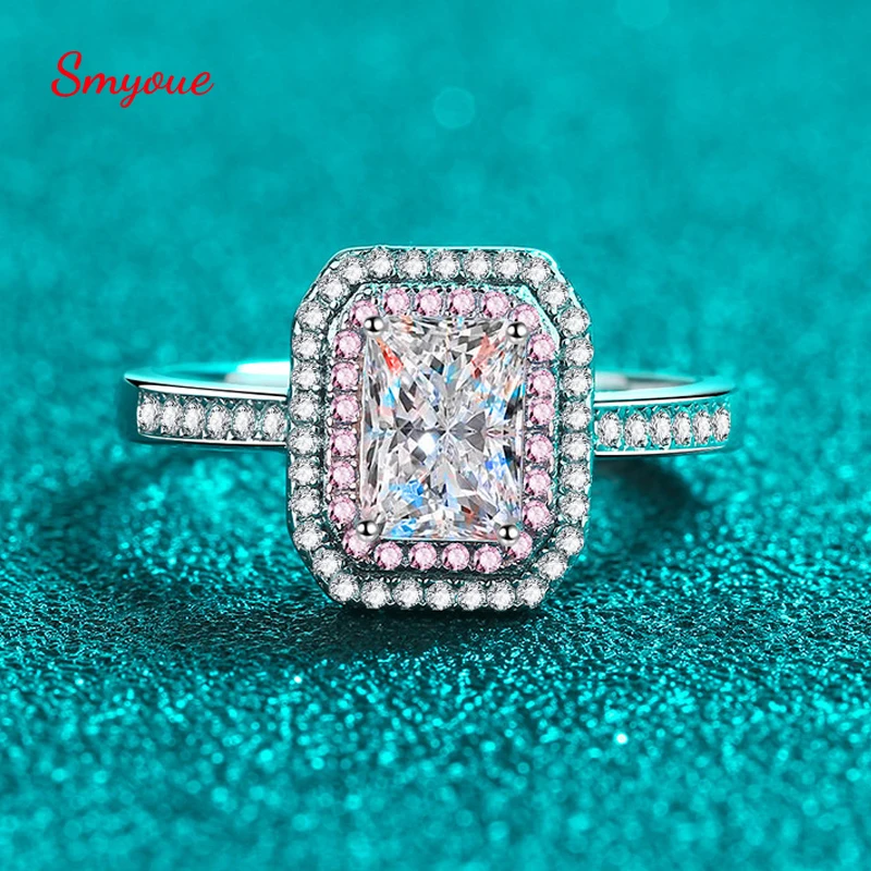 

Женское Обручальное Кольцо Smyoue, розовое обручальное кольцо из серебра 925 пробы с муассанитом 18 К, покрытое изумрудом 1 карат, S925