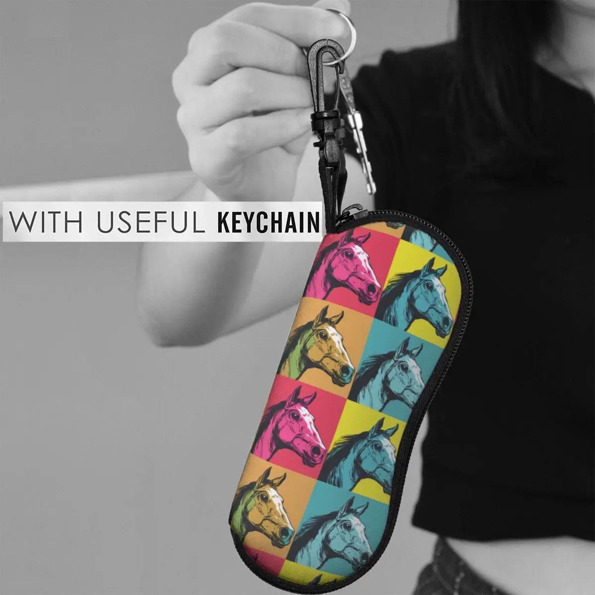 

Horse Glasses Case Pop Art Memes Style Zip Sunglasses Case Cute Outdoor Glasses Box Men Women Eyewear Storage
