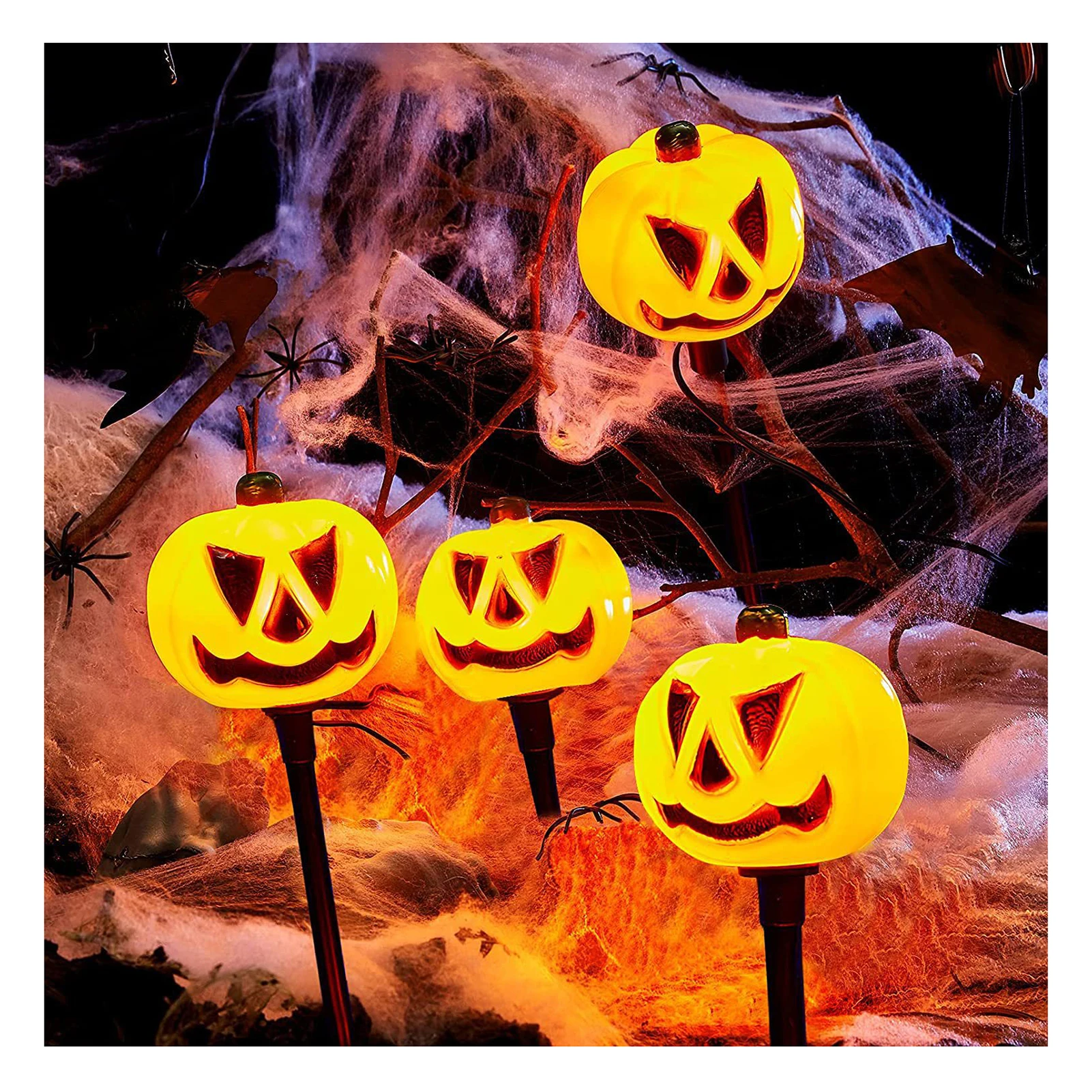 

Halloween Pumpkin Stake Lights Solar Powered Landscape Path Lights 1 Set of 5 Stakes for Pathway Patio Yard