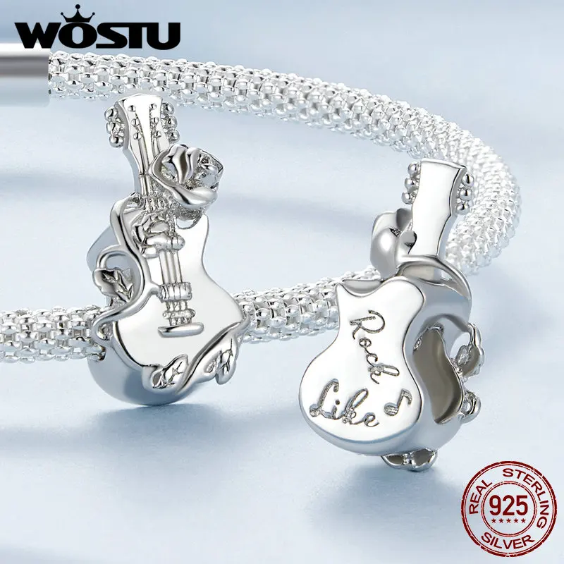 Шарм-бусина для музыкальной гитары из серебра 925 пробы