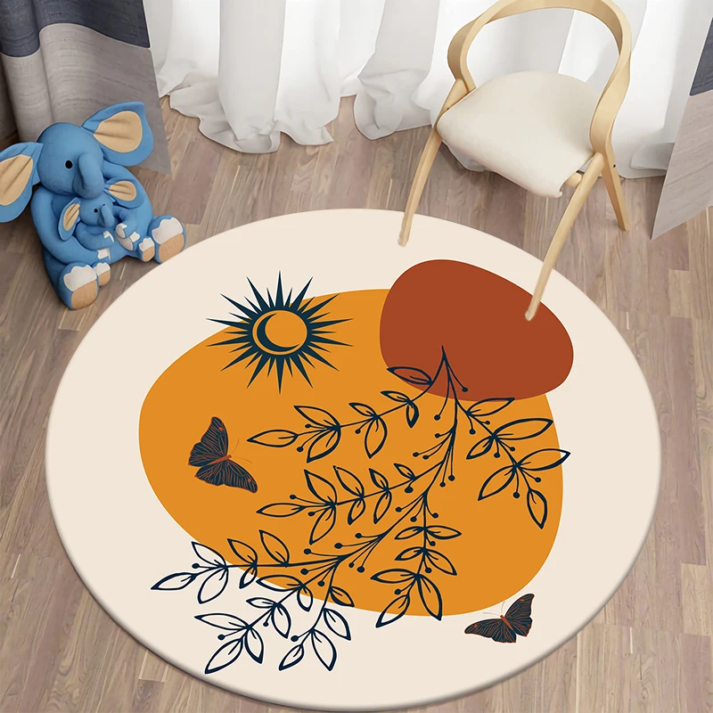 Bohemian Kawaii HD Printed Round Carpet Children's Living Room Mat Floor Mat Yoga Mat Bedroom Chair Non Slip Mat New Year Gift