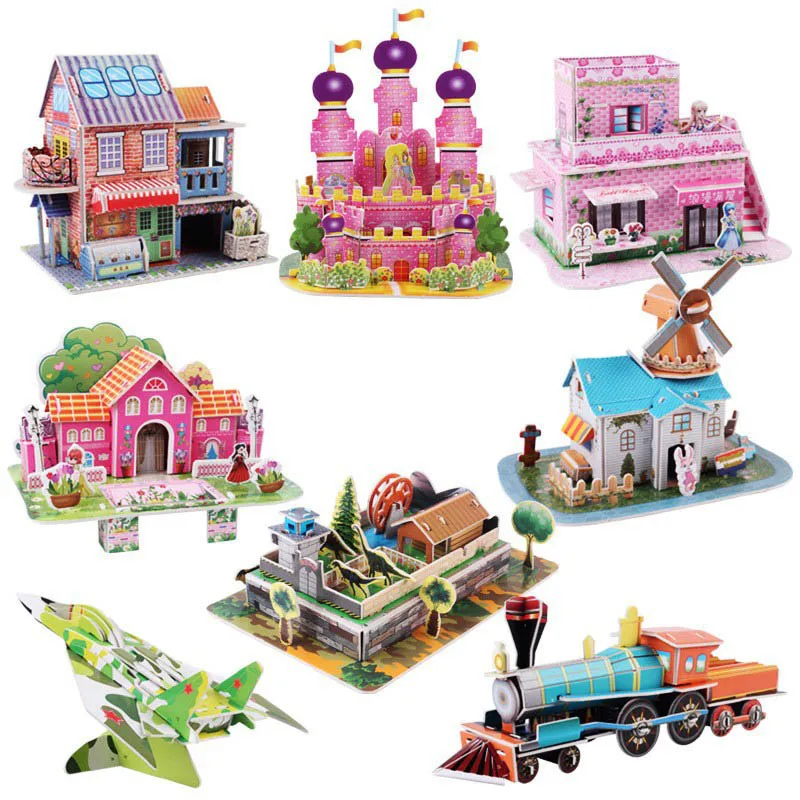 

3D DIY Puzzle Castle Assembling Model Cartoon House Paper Toy Kid Early Learning Construction Pattern Gift Children House Puzzle