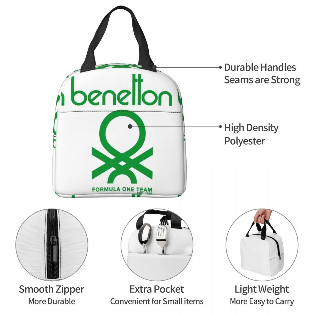 Фото Термосумка для обедов Benetton для женщин и детей, портативная термосумка для еды, термосумка-тоут №5
