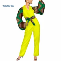 fashion women african clothing roper jumpsuits bazin riche dashiki african clothes print lantern sleeve patchwork jumpsuit wy021