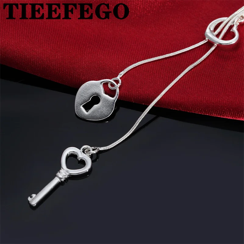 

TIEEFEGO 925 sterling silver Tai Chi Hang key lock Snake chain chain necklace Ladies fashion wedding jewelry gift