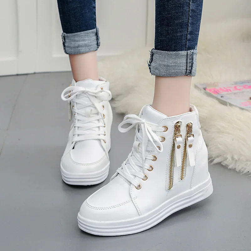 

2023 Fashion Women Vulcanized Shoes PU Leather High-top Flat Ladies Shoes Thick Bottom Women Sneakers zapatos mujer