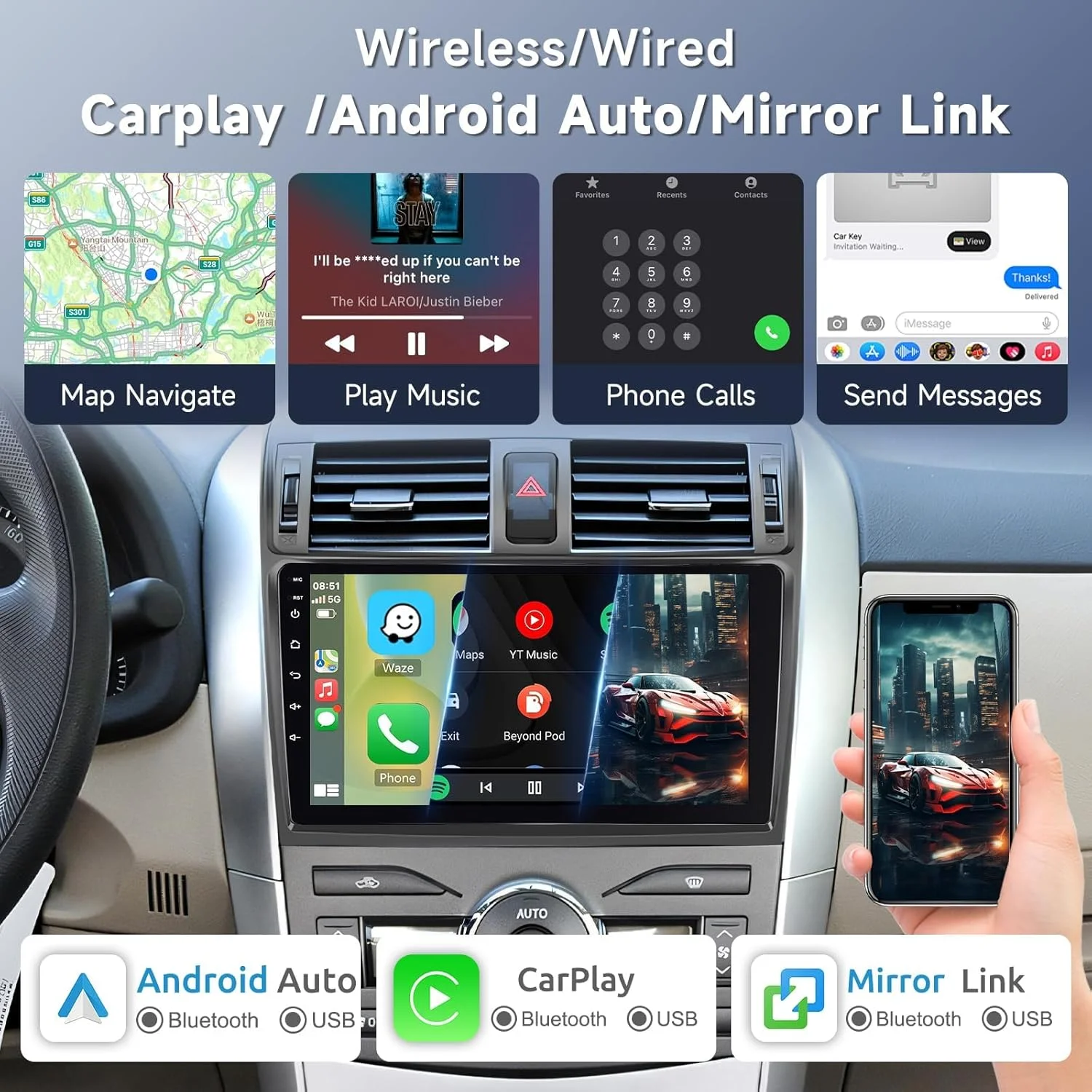 Фото Android 15 Carplay Auto WIFI + 4G автомобильный радиоприемник мультимедийный плеер для Honda Accord 6 1998-2003 DSP авторадио стерео 2din головное устройство №3