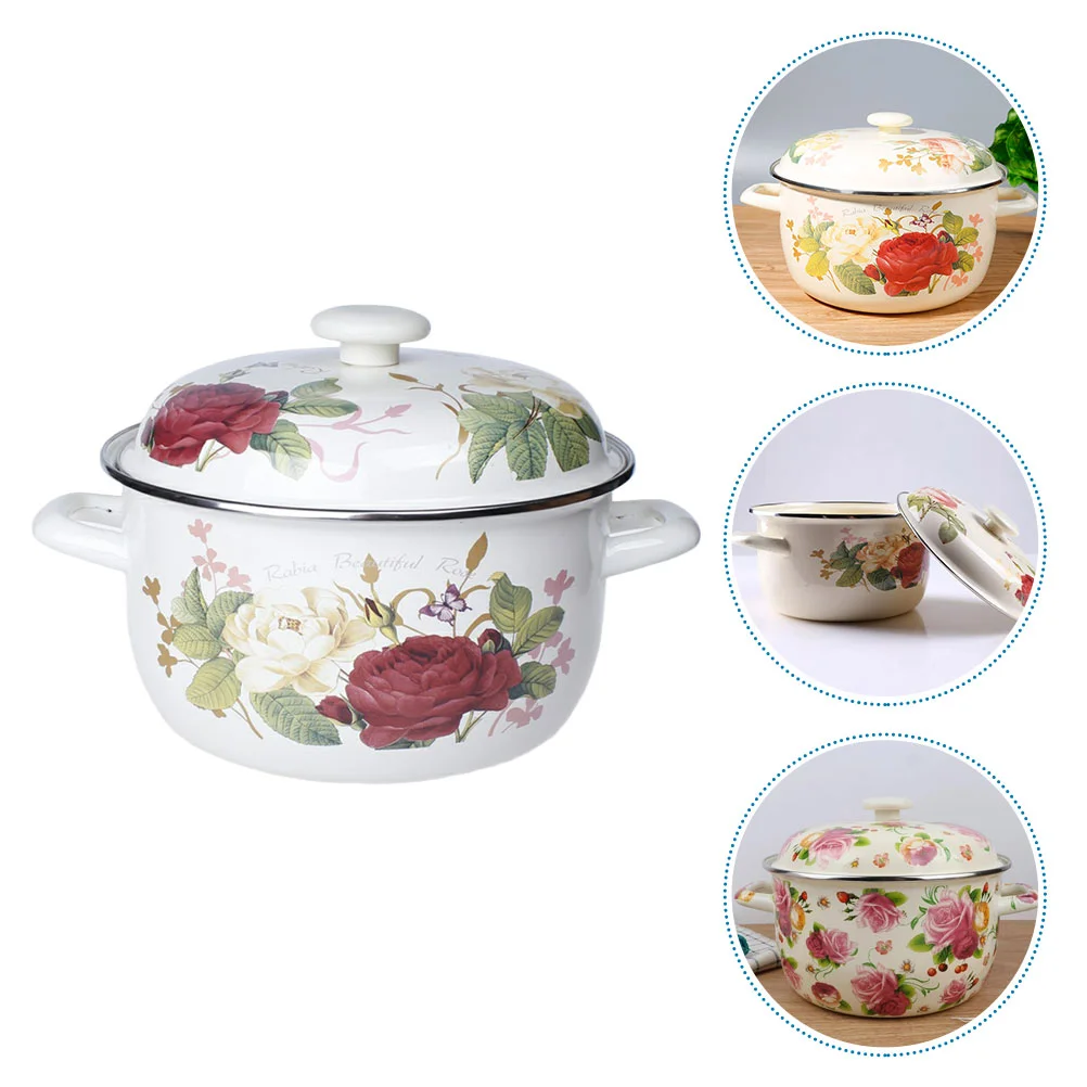 

1pc Retro Style Cooking Pot Stew Stockpot Thick Covered Pot Heat-resistant Pot