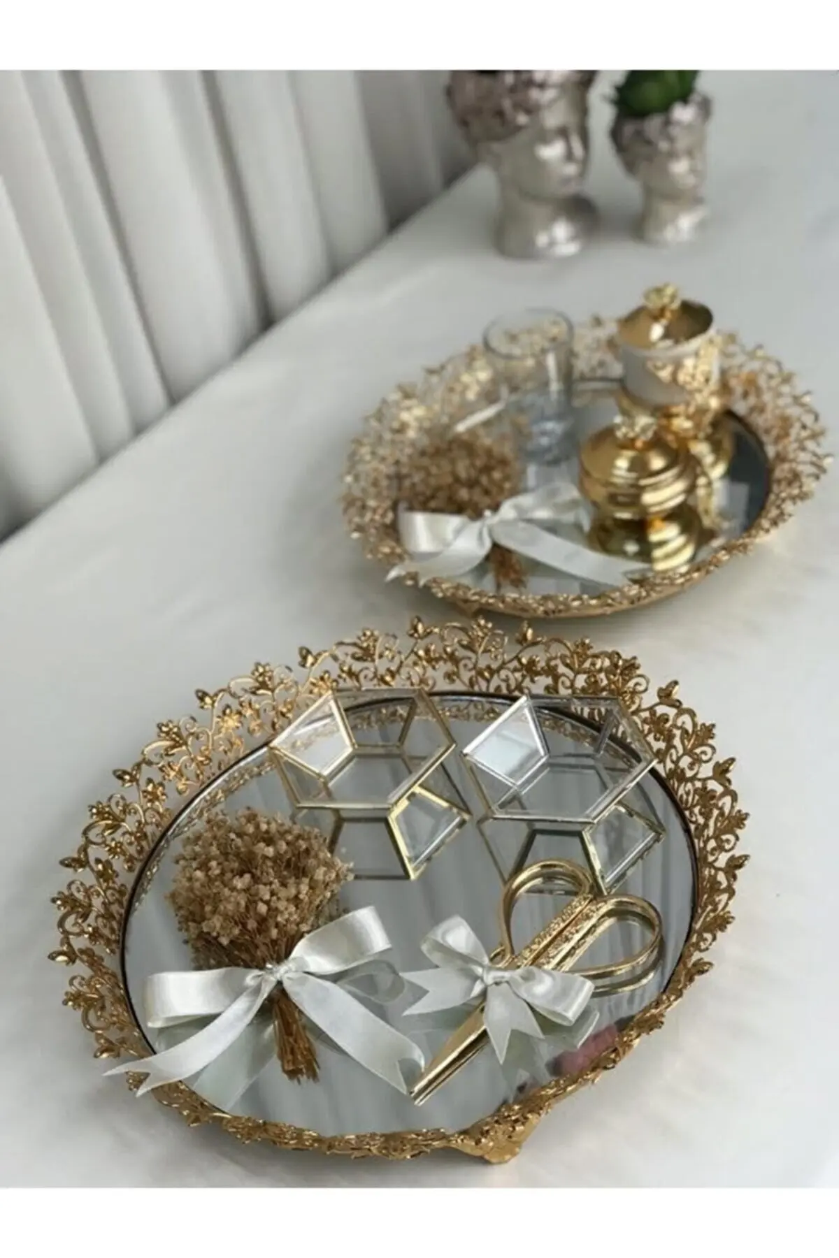

2 PCs Promise Engagement Tray Groom Coffee Tray Set Gold Crown Series Bride Wedding Jewelry For Bridal Veil Marriage Engagement