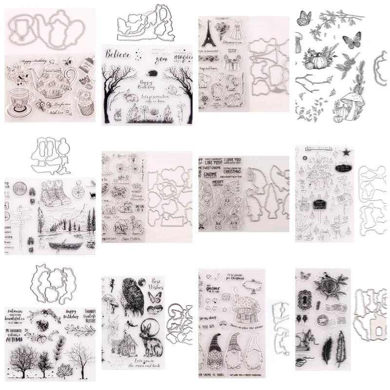 

Наборы силиконовых прозрачных штампов и штампов для изготовления карт, трафареты для резки штампов, для рукоделия, скрапбукинга, фотоальбома, бумаги